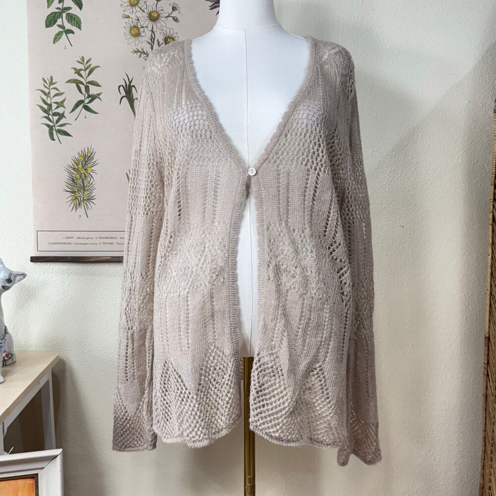 90s Y2k Open Knit Mohair Cardigan Sweater Forest Fairy Grunge Coquette Dolly 2X
